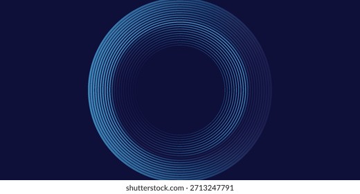 Líneas geométricas brillantes azules Abstractas sobre fondo azul oscuro. Moderno patrón de líneas de círculo azul brillante. Concepto de tecnología futurista. Traje para la cubierta, cartel, Anuncio, folleto, cabecera, Sitio web