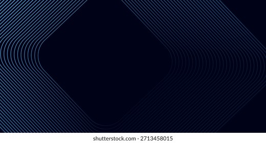 Abstract blue glowing geometric lines on dark background. Modern shiny blue rounded square lines pattern. Futuristic technology concept. Suit for poster, cover, banner, presentation, website, flyer