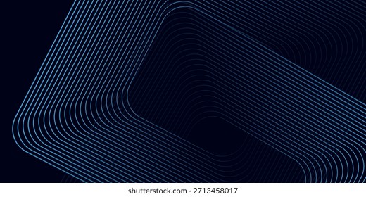 Líneas geométricas brillantes azules Abstractas sobre fondo oscuro. Modelo azul brillante moderno de las líneas cuadradas redondeadas. Concepto de tecnología futurista. Traje para el cartel, cubierta, Anuncio, presentación, Sitio web, volante