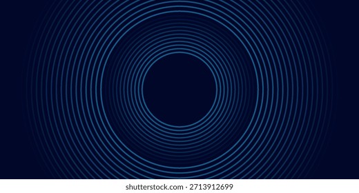 Abstract blue glowing geometric lines on dark blue background. Modern shiny blue circle lines pattern. Futuristic technology concept. Suit for cover, poster,