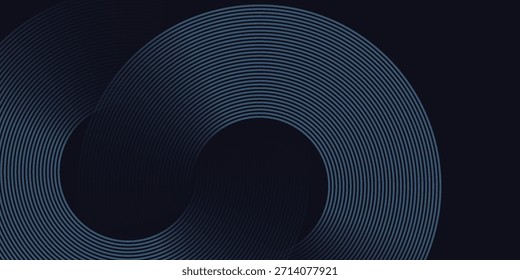 Abstract blue glowing geometric lines on dark blue background. Modern shiny blue circle lines pattern. Futuristic technology concept. Suit for cover, poster, banner, brochure, header, website. vector illustration