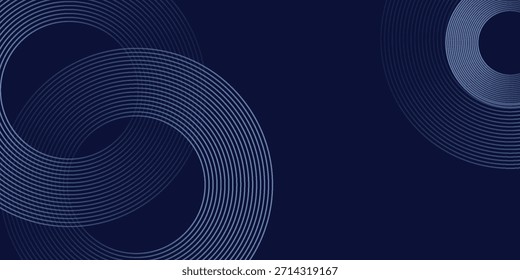 Líneas geométricas brillantes azules Abstractas sobre fondo azul oscuro. Moderno patrón de líneas de círculo azul brillante. Concepto de tecnología futurista. Traje para la cubierta, cartel,