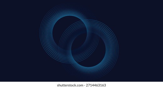 Abstrakte blaue leuchtende geometrische Linien auf dunkelblauem Hintergrund. Moderne glänzende blaue Kreislinien Muster. Futuristisches Technologiekonzept. Anzug für Cover, Plakat,