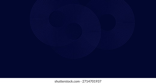 Abstrakte blaue leuchtende geometrische Linien auf dunkelblauem Hintergrund. Moderne glänzende blaue Kreislinien Muster. Futuristisches Technologiekonzept.