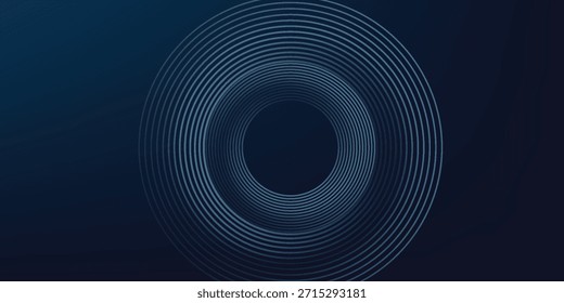 Abstrakte blaue leuchtende geometrische Linien auf dunkelblauem Hintergrund. Moderne glänzende blaue Kreislinien Muster. Futuristisches Technologiekonzept. Anzug für Cover, Poster, Banner, Header, Website.