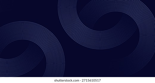 Abstract blue glowing geometric lines on dark blue background. Modern shiny blue circle lines pattern. Futuristic technology concept. Suit for cover, poster, banner, brochure, header, website