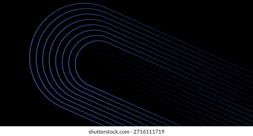 Abstract blue glowing geometric lines on dark blue background. Modern shiny blue circle lines pattern. Futuristic technology concept. Suit for cover, poster, banner, brochure, header, website