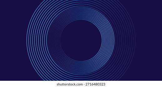 Abstract blue glowing geometric lines on dark blue background. Modern shiny blue circle lines pattern. Futuristic technology concept. Suit for cover, poster, banner, brochure, header, website