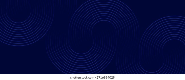 Abstract blue glowing geometric lines on dark blue background. Modern shiny blue circle lines pattern. Futuristic technology concept. Suit for cover, poster, banner, brochure, header, website. eps 10