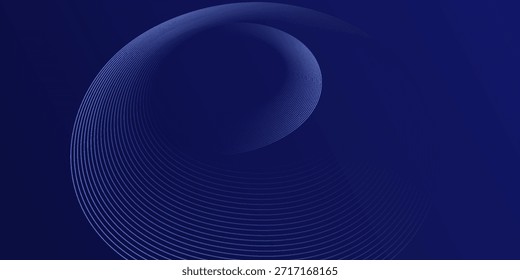 Líneas geométricas brillantes azules Abstractas sobre fondo azul oscuro. Moderno patrón de líneas de círculo azul brillante. Concepto de tecnología futurista. Traje para la cubierta, cartel, Anuncio, folleto, cabecera, Sitio web