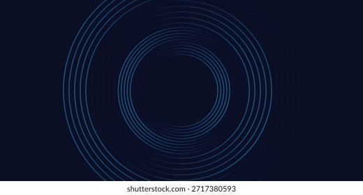 Abstract blue glowing geometric lines on dark blue background. Modern shiny blue circle lines pattern. Futuristic technology concept. Suit for cover, poster,