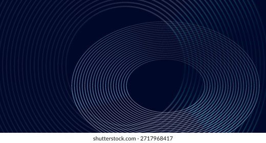 Abstrakte blaue leuchtende geometrische Linien auf dunkelblauem Hintergrund. Moderne glänzende blaue Kreislinien Muster. Futuristisches Technologiekonzept. Anzug für Cover, Plakat,