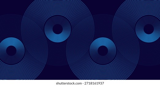 Abstrakte blaue leuchtende geometrische Linien auf dunkelblauem Hintergrund. Moderne glänzende blaue Kreislinien Muster. Futuristisches Technologiekonzept. Anzug für Cover, Poster, Banner, Broschüre, Header, Website

