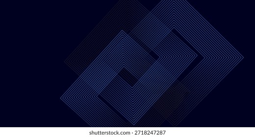 Líneas geométricas brillantes azules Abstractas sobre fondo oscuro. Modelo azul brillante moderno de las líneas cuadradas redondeadas. Concepto de tecnología futurista.