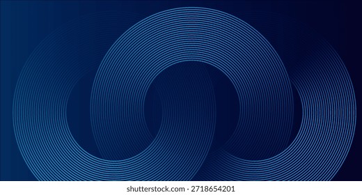 Abstract blue glowing geometric lines on dark blue background. Modern shiny blue circle lines pattern. Futuristic technology concept. Suit for cover, poster, banner eps 10.