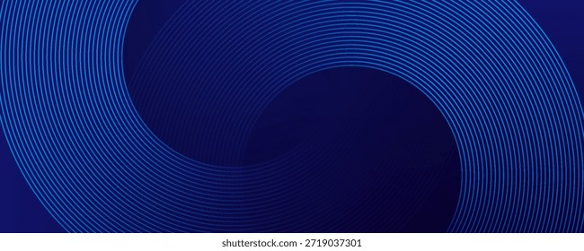 Líneas geométricas brillantes azules Abstractas sobre fondo azul oscuro. Moderno patrón de líneas de círculo azul brillante. Concepto de tecnología futurista. Traje para la cubierta, cartel, Anuncio, folleto, cabecera, Sitio web