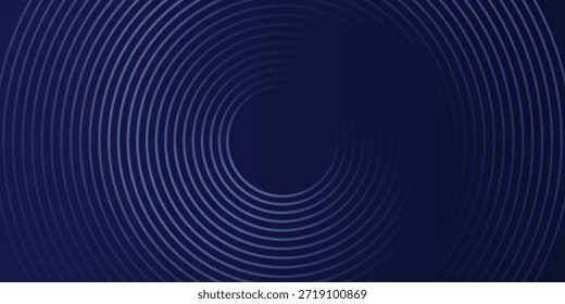 Linhas geométricas brilhantes em azul escuro no fundo. Padrão moderno de linhas de círculo azul brilhante. Vetor eps 10