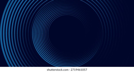 Líneas geométricas brillantes azules Abstractas sobre fondo azul oscuro. Moderno patrón de líneas de círculo azul brillante. Concepto de tecnología futurista. Traje para la cubierta, cartel,