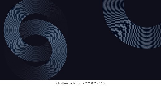 Líneas geométricas brillantes azules Abstractas sobre fondo azul oscuro. Moderno patrón de líneas de círculo azul brillante. Concepto de tecnología futurista. Traje para la cubierta, cartel, Anuncio, folleto, cabecera, Sitio web