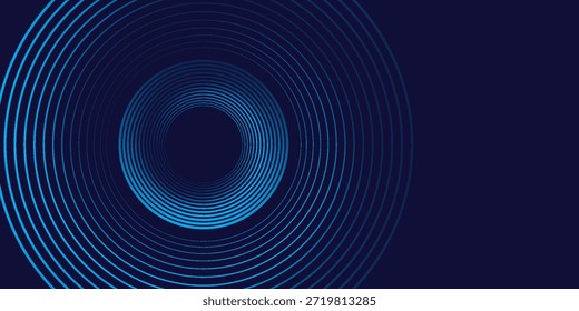 Abstract blue glowing geometric lines on dark blue background. Modern shiny blue circle lines pattern. Futuristic technology concept