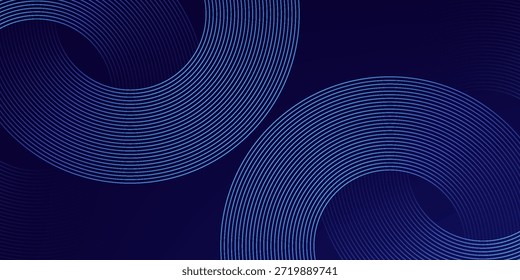 Líneas geométricas brillantes azules Abstractas sobre fondo azul oscuro. Moderno patrón de líneas de círculo azul brillante. Concepto de tecnología futurista. Traje para la cubierta, cartel, Anuncio, folleto, cabecera, Sitio web