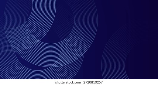 Abstract blue glowing geometric lines on dark blue background. Modern shiny blue circle lines pattern. Futuristic technology concept. Suit for cover, poster, banner, brochure, header, website