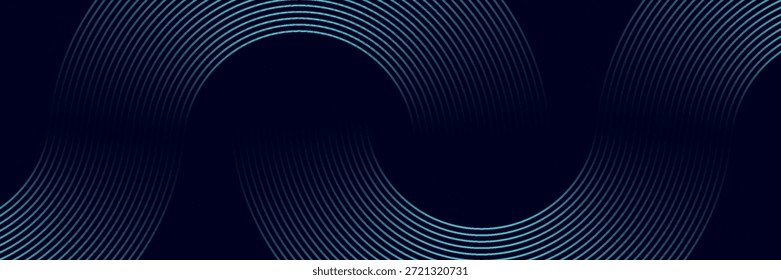 Abstract blue glowing geometric lines on dark background. Modern shiny blue rounded square lines pattern