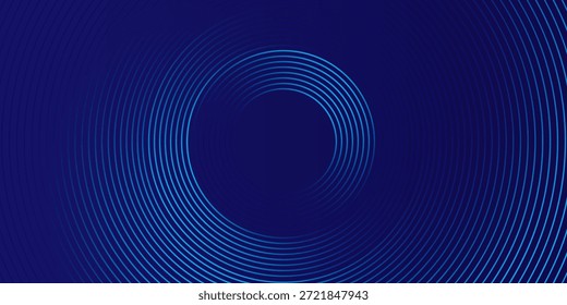 Líneas geométricas brillantes azules Abstractas sobre fondo azul oscuro. Moderno patrón de líneas de círculo azul brillante. Concepto de tecnología futurista. Traje para la cubierta, cartel, Anuncio, folleto, cabecera, Sitio web