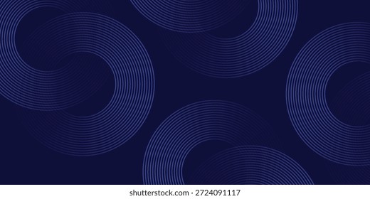Abstrakte blaue leuchtende geometrische Linien auf dunkelblauem Hintergrund. Moderne glänzende blaue Kreislinien Muster. Futuristisches Technologiekonzept. Anzug für Cover, Poster, Banner, Broschüre, Header, Website
