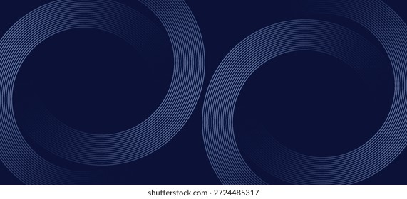 Linhas geométricas brilhantes em azul escuro no fundo. Padrão moderno de linhas de círculo azul brilhante. Conceito de tecnologia futurista. Terno para capa, cartaz,