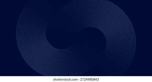 Abstrakte blaue leuchtende geometrische Linien auf dunkelblauem Hintergrund. Moderne glänzende blaue Kreislinien Muster. Futuristisches Technologiekonzept. Anzug für Bezug, Plakat