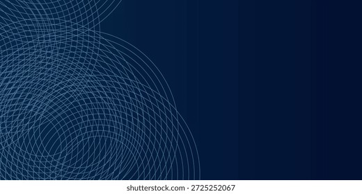 Linhas geométricas brilhantes em azul escuro no fundo. Padrão moderno de linhas de círculo azul brilhante. Conceito de tecnologia futurista. Terno para capa, cartaz, banner, cabeçalho, website.eps10