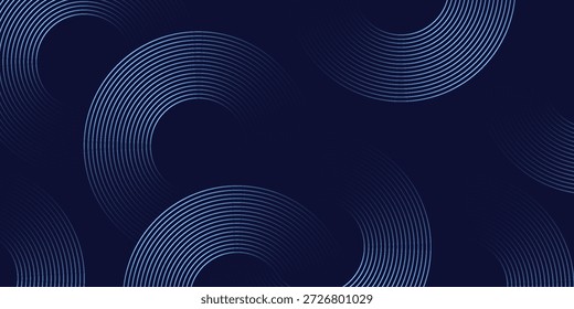 Líneas geométricas brillantes azules Abstractas sobre fondo azul oscuro. Moderno patrón de líneas de círculo azul brillante. Concepto de tecnología futurista. Traje para la cubierta, cartel, Anuncio, folleto, cabecera, Sitio web