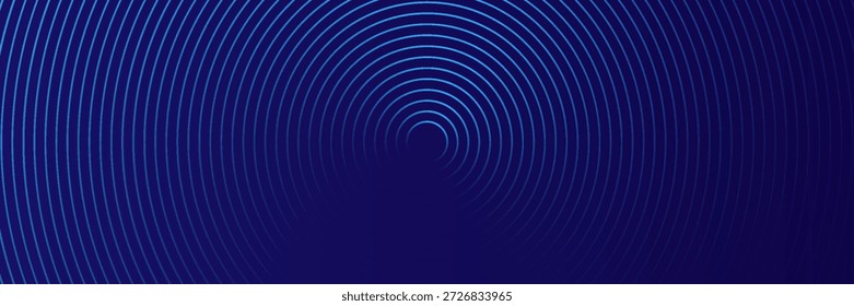 Abstrakte blaue leuchtende geometrische Linien auf dunkelblauem Hintergrund. Moderne glänzende blaue Kreislinien Muster. Futuristisches Technologiekonzept. Anzug für Cover, Poster, Banner, Broschüre, Header, Website