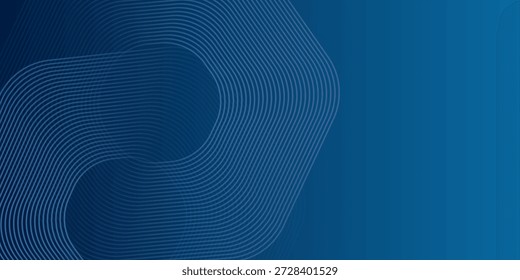Abstrakte, blau leuchtende geometrische Linien auf dunklem Hintergrund. Modernes glänzendes blaues, abgerundetes quadratisches Linienmuster. Futuristisches Technologiekonzept. Anzug für Poster, Cover, Banner, Präsentation, Website, Flyer