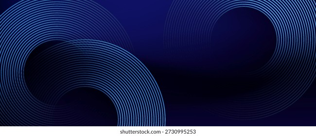 Abstrakte blaue leuchtende geometrische Linien auf dunkelblauem Hintergrund. Moderne glänzende blaue Kreislinien Muster. Futuristisches Technologiekonzept