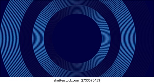 Líneas geométricas brillantes azules Abstractas sobre fondo azul oscuro. Modelo azul brillante moderno de las líneas del círculo. Concepto de tecnología futurista. Traje para la cubierta, cartel, Anuncio moderno

