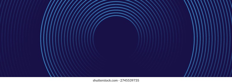 Abstract blue glowing geometric lines on dark blue background. Modern shiny blue circle lines pattern. Futuristic technology concept. Suit for cover, poster, banner, brochure, header, website - Powered by Shutterstock - Get 15% off with code: PIKWIZARD15