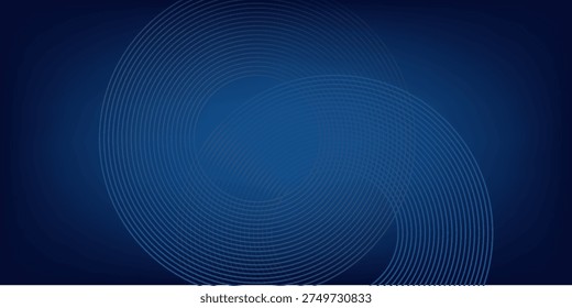 Abstract blue glowing geometric lines on dark blue background. Modern shiny blue circle lines pattern. Futuristic technology concept. Suit for cover, poster,