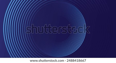 Abstract blue glowing geometric lines on dark blue background. Modern shiny blue circle lines pattern. Futuristic technology concept. Suit for cover, poster, banner, brochure, header, website