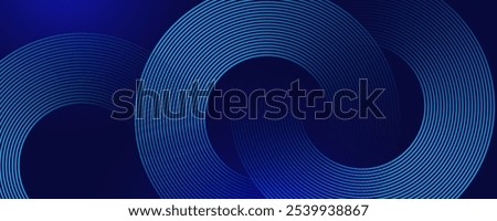 Abstract blue glowing geometric lines on dark blue background. Modern shiny blue circle lines pattern. Futuristic technology concept