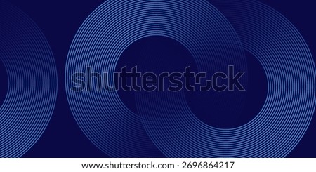 Abstract blue glowing geometric lines on dark blue background. Modern shiny blue circle lines pattern. Futuristic technology concept. Suit for cover, poster, banner, brochure, header, website