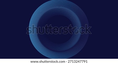 Abstract blue glowing geometric lines on dark blue background. Modern shiny blue circle lines pattern. Futuristic technology concept. Suit for cover, poster, banner, brochure, header, website