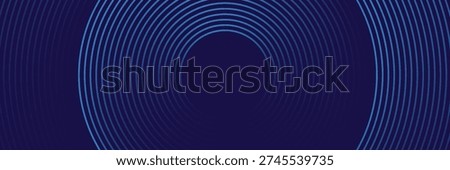 Abstract blue glowing geometric lines on dark blue background. Modern shiny blue circle lines pattern. Futuristic technology concept. Suit for cover, poster, banner, brochure, header, website