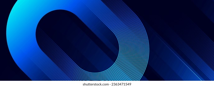 Abstract blue glowing geometric on dark background. Modern shiny blue diagonal lines. Futuristic technology concept. Suit for banner, brochure, business, cover, poster, presentation, website, flyer