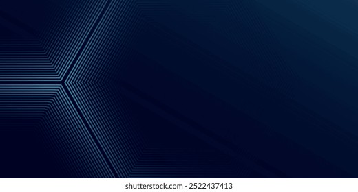 Abstract blue glowing hexagon lines on dark blue background. Modern shiny blue hexagon lines pattern technology 