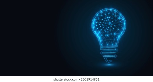 Abstract blue glowing light bulb. Low poly style design. Abstract geometric background. Wireframe light connection structure. Modern 3d graphic concept. Isolated vector illustration.
