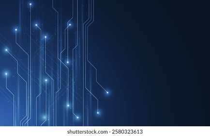 Abstract blue glowing line technology circuit board background design. Communication dot and line speed internet concept. Vector illustration