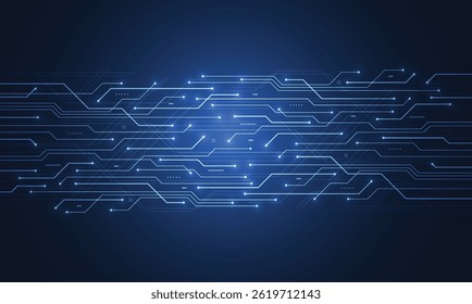 Projeto de fundo da placa de circuito da tecnologia de linha brilhante azul abstrata. Conceito de ponto de comunicação e velocidade de linha da internet. Ilustração vetorial