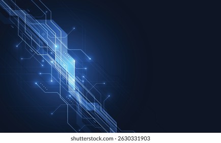 Diseño de fondo de placa de circuito de tecnología de línea brillante azul Abstractas. Concepto de Internet de velocidad de punto y línea de comunicación. Ilustración vectorial